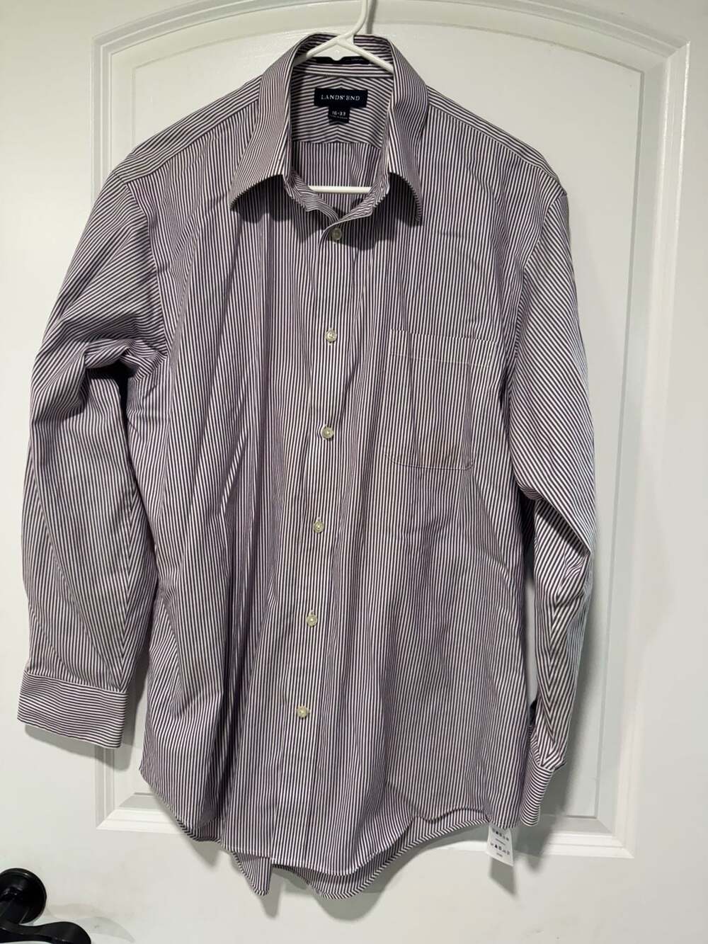 No Iron Oxford Striped Button Down Dress Shirt Burgundy White Men’s 16-33